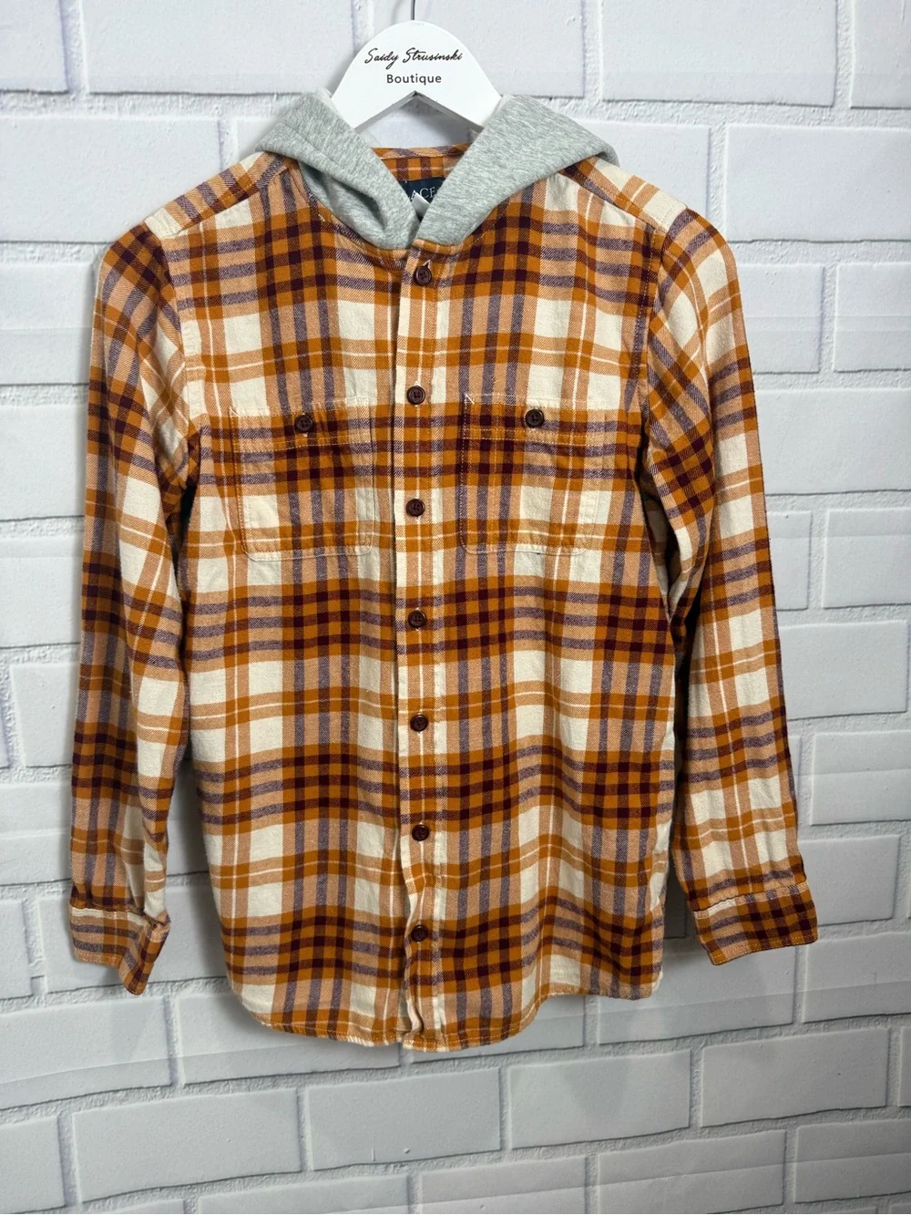 The Children’s Place Boys Hooded Plaid Flannel Shirt Size 16 (XXL)